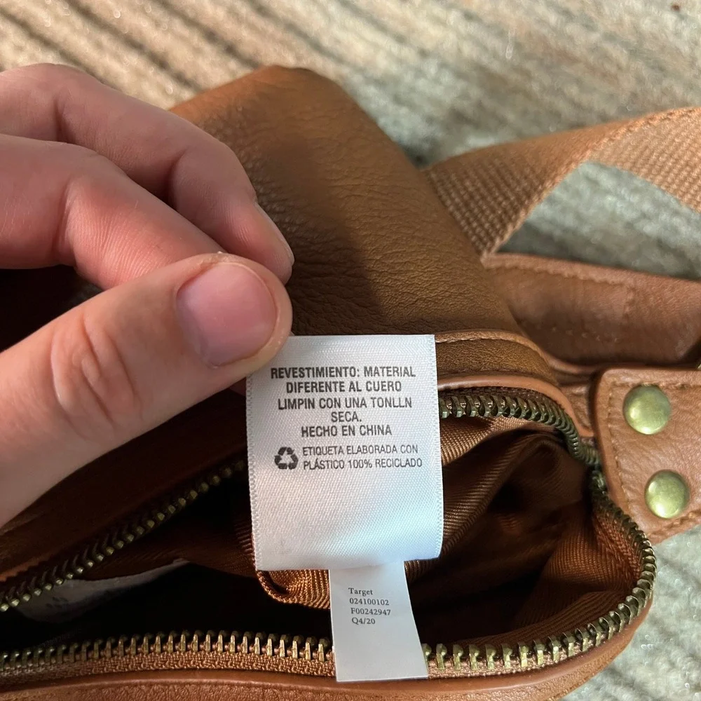 Cognac Brown Pebbled Vegan Leather Belt Bag Waist Pack with Dual Straps